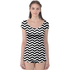 Waves Stripes Triangles Wave Chevron Black Boyleg Leotard  by Mariart