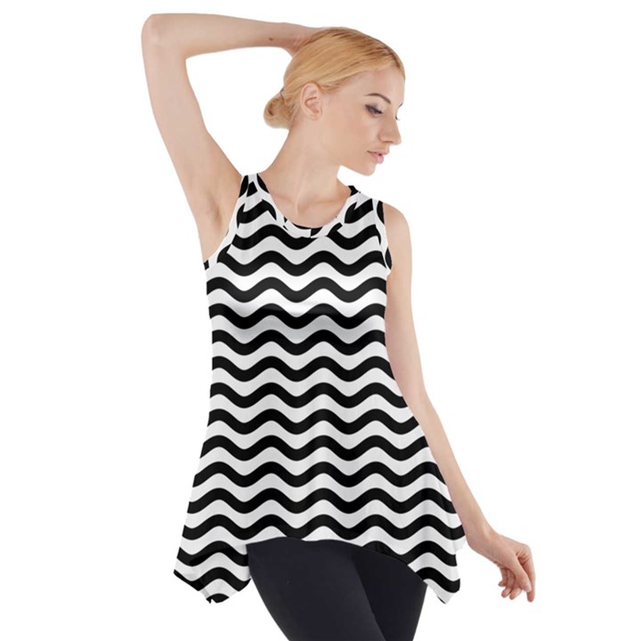 Waves Stripes Triangles Wave Chevron Black Side Drop Tank Tunic