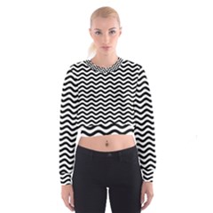 Waves Stripes Triangles Wave Chevron Black Cropped Sweatshirt by Mariart