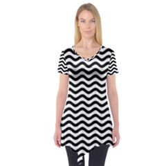 Waves Stripes Triangles Wave Chevron Black Short Sleeve Tunic  by Mariart