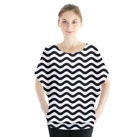 Waves Stripes Triangles Wave Chevron Black Blouse by Mariart