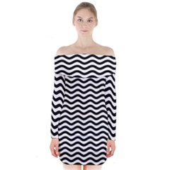 Waves Stripes Triangles Wave Chevron Black Long Sleeve Off Shoulder Dress