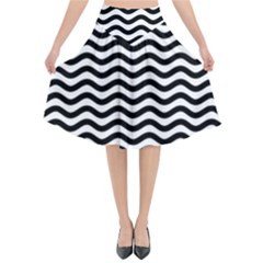 Waves Stripes Triangles Wave Chevron Black Flared Midi Skirt by Mariart