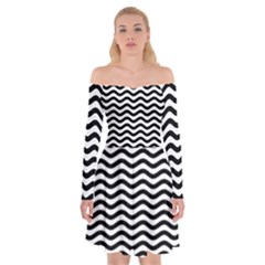 Waves Stripes Triangles Wave Chevron Black Off Shoulder Skater Dress