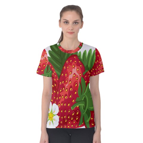 Strawberry Red Seed Leaf Green Women s Cotton Tee by Mariart