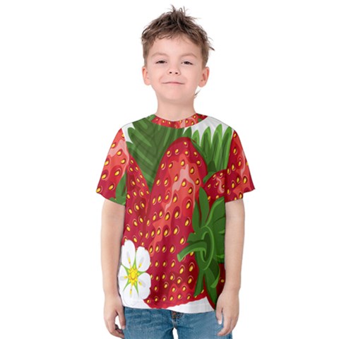 Strawberry Red Seed Leaf Green Kids  Cotton Tee by Mariart