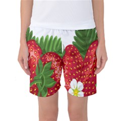 Strawberry Red Seed Leaf Green Women s Basketball Shorts by Mariart