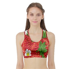 Strawberry Red Seed Leaf Green Sports Bra With Border by Mariart