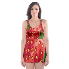 Strawberry Red Seed Leaf Green Skater Dress Swimsuit by Mariart