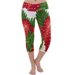 Strawberry Red Seed Leaf Green Capri Yoga Leggings