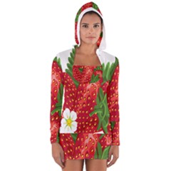 Strawberry Red Seed Leaf Green Women s Long Sleeve Hooded T-shirt by Mariart