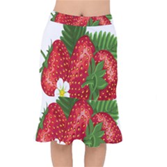 Strawberry Red Seed Leaf Green Mermaid Skirt by Mariart