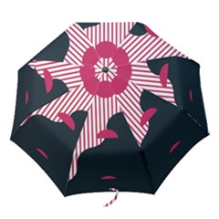 Waves Line Polka Dots Vertical Black Pink Folding Umbrellas by Mariart