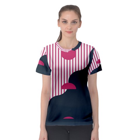 Waves Line Polka Dots Vertical Black Pink Women s Sport Mesh Tee by Mariart