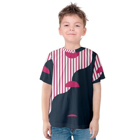 Waves Line Polka Dots Vertical Black Pink Kids  Cotton Tee by Mariart