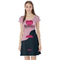 Waves Line Polka Dots Vertical Black Pink Short Sleeve Skater Dress View1