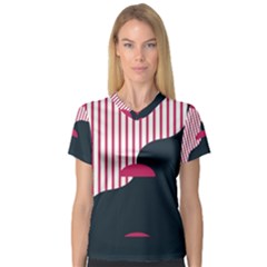 Waves Line Polka Dots Vertical Black Pink Women s V-neck Sport Mesh Tee