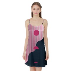 Waves Line Polka Dots Vertical Black Pink Satin Night Slip by Mariart