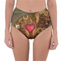 Steampunk Golden Design, Heart With Wings, Clocks And Gears Reversible High-Waist Bikini Bottoms View1