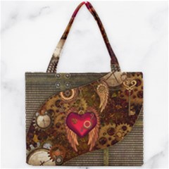 Steampunk Golden Design, Heart With Wings, Clocks And Gears Mini Tote Bag by FantasyWorld7