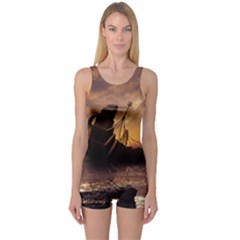 Steampunk Fractalscape, A Ship For All Destinations One Piece Boyleg Swimsuit