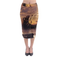 Steampunk Fractalscape, A Ship For All Destinations Midi Pencil Skirt