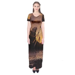 Steampunk Fractalscape, A Ship For All Destinations Short Sleeve Maxi Dress by jayaprime