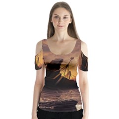 Steampunk Fractalscape, A Ship For All Destinations Butterfly Sleeve Cutout Tee 