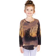 Steampunk Fractalscape, A Ship For All Destinations Kids  Long Sleeve Tee