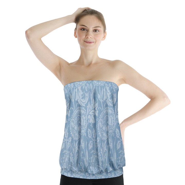 Vintage Morris Floral Blue Strapless Top