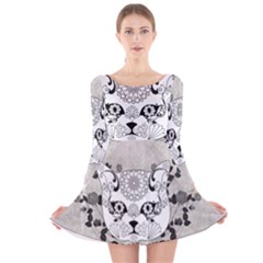 Wonderful Sugar Cat Skull Long Sleeve Velvet Skater Dress by FantasyWorld7