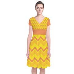 Zigzag (orange And Yellow) Short Sleeve Front Wrap Dress