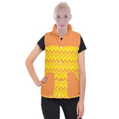 Zigzag (orange And Yellow) Women s Button Up Puffer Vest