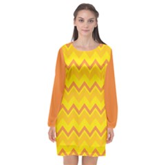 Zigzag (orange And Yellow) Long Sleeve Chiffon Shift Dress 