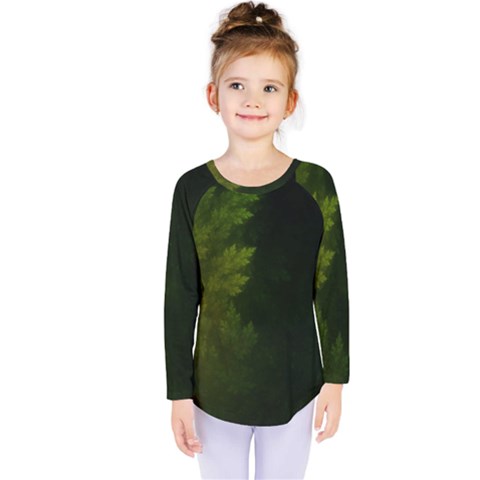 Beautiful Fractal Pines In The Misty Spring Night Kids  Long Sleeve Tee by jayaprime