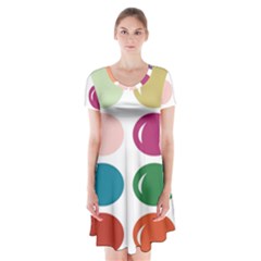 Brights Pastels Bubble Balloon Color Rainbow Short Sleeve V-neck Flare Dress by Mariart