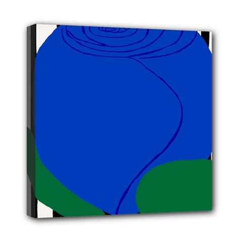 Blue Flower Leaf Black White Striped Rose Mini Canvas 8  X 8  by Mariart