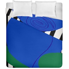 Blue Flower Leaf Black White Striped Rose Duvet Cover Double Side (california King Size) by Mariart