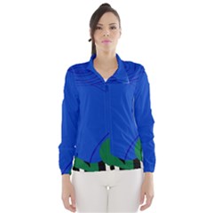 Blue Flower Leaf Black White Striped Rose Wind Breaker (women)