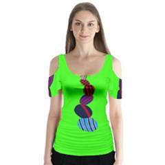 Egg Line Rainbow Green Butterfly Sleeve Cutout Tee 