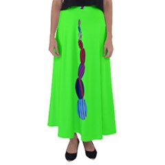 Egg Line Rainbow Green Flared Maxi Skirt