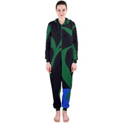 Flower Green Blue Polka Dots Hooded Jumpsuit (ladies)  by Mariart