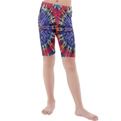 Circle Purple Green Tie Dye Kaleidoscope Opaque Color Kids  Mid Length Swim Shorts by Mariart