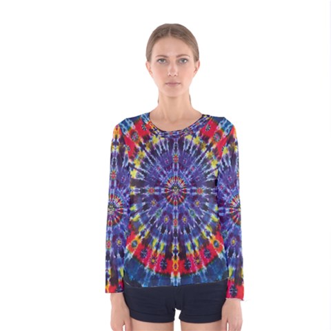 Circle Purple Green Tie Dye Kaleidoscope Opaque Color Women s Long Sleeve Tee by Mariart