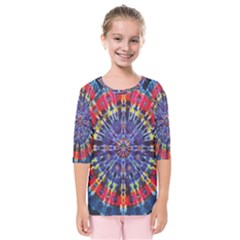 Circle Purple Green Tie Dye Kaleidoscope Opaque Color Kids  Quarter Sleeve Raglan Tee