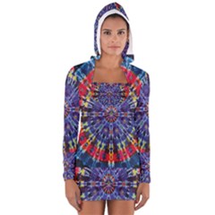 Circle Purple Green Tie Dye Kaleidoscope Opaque Color Women s Long Sleeve Hooded T-shirt by Mariart