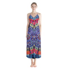 Circle Purple Green Tie Dye Kaleidoscope Opaque Color Button Up Chiffon Maxi Dress