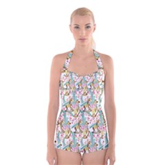 Wooden Gorse Illustrator Photoshop Watercolor Ink Gouache Color Pencil Boyleg Halter Swimsuit 