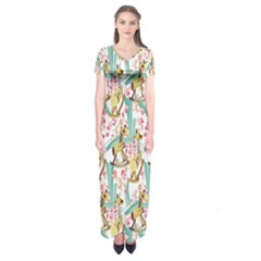 Wooden Gorse Illustrator Photoshop Watercolor Ink Gouache Color Pencil Short Sleeve Maxi Dress by Mariart