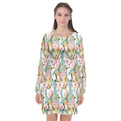 Wooden Gorse Illustrator Photoshop Watercolor Ink Gouache Color Pencil Long Sleeve Chiffon Shift Dress  by Mariart